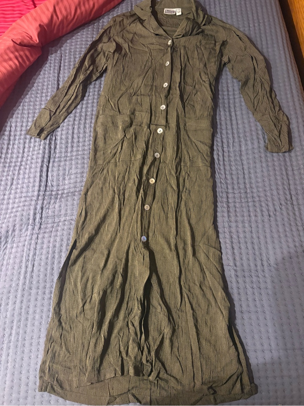 Chico's Olive Green Maxi Button-Front Shirt Dress size 1